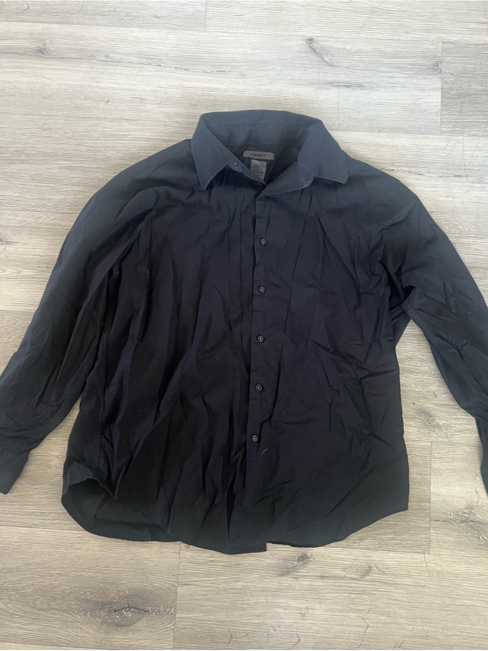 DKNY Men's Black Long-Sleeve Button-Down Dress Shirt XL